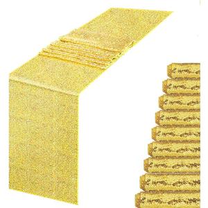 10PCS Champagne Gold Sequin Table Runners, Sparkle Metallic Sequin Table Linens Runner Party Decor Glitter Party Supplies Fabric for Baby Showers, Holidays