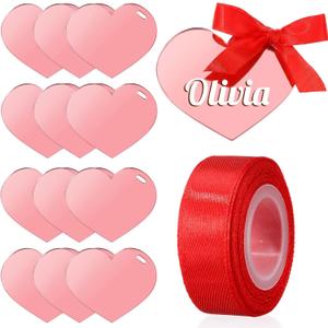 Acellegic  Heart Place Cards Valentine's Day Name Cards Mirror Acrylic Gift Tag for Table Place Setting Centerpiece Ideal for Wedding Bridal Brunches Birthday Anniversary Party Event(Pink Heart)