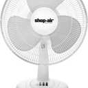 Shop-Air 16" Oscillating Table Fan, 3 Speeds, High-Velocity, Quiet & Powerful Air Circulation, 70 Adjustable Head Tilt,Ideal for Home, Bedroom or Office, White