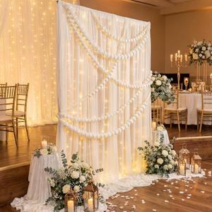 Frienda 10x10 ft Wedding Arch Draping Fabric for Backdrop Pearl Decor Photo Backdrop Curtain for Wedding Birthday Parties Baby Showers Bridal Showers Photo Shoots and Home Decorations Ivory White