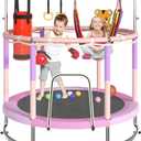 Trampoline for Kids, Upgrade Full Anti-Rust 440lbsToddler Trampoline with Net, Upgraded Ring Legs with Adjustable Gymnastics Bar&Toys, Gifts for Ages 1-8 Boys&Girls (55'', Pink)