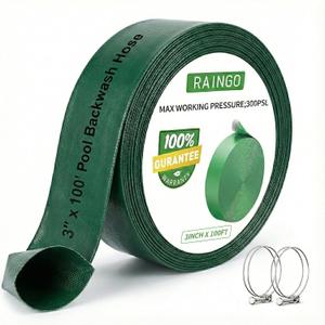 USTAR 3" x 100 FT Pool Backwash Hose, Heavy Duty Pool Drain Hose Reinforced 3-Layer PVC Lay Flat Discharge Hose with Clamps,High Pressure Burst Proof,Weather & UV Resistant Sump Pump Drain Hose