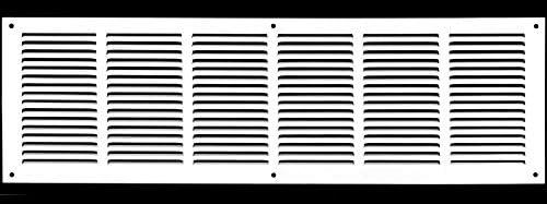 HVAC Premium 30'' x 6'' [Duct Opening] Flat Stamped Steel Return Air Grille - Sidewall and Ceiling - HVAC Vent Duct Cover - White [Outer Dimensions: 31.75''w X 7.75''h]