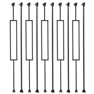 Balusters for Staircase Interior - Contemporary Rectangle Spindles, Banister, Hollow, 1/2inch x 44inch, Square Panel Iron & Plain Iron Balusters and Swivel Shoes (Pack of 10), Satin Black