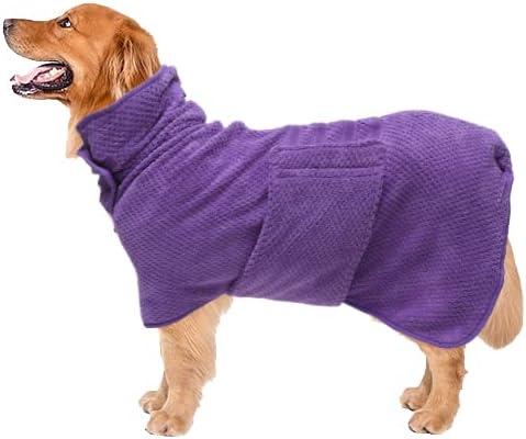 Geyecete Pineapple Grid Fast Drying Super Absorbent Dog Cat Bath Robe Towel - Purple-M