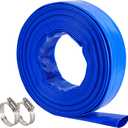 1" x 50 FT Pool Backwash Hose, Blue Heavy Duty Reinforced PVC Lay Flat Water Discharge Hose for Swimming Pool Filter Pump,with 2 Clamp