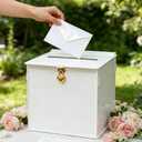 White Acrylic Card Box with Gold Heart Lock, Modern DIY Blank Wedding Card Boxes for Reception Monetary Gifts, Customizable Envelope Box for Party Graduation Bridal Baby Shower All Occasion