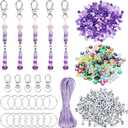 BEEFLYING 750 Pcs DIY Bead Keychain Kit Key Chain Making Crafts Letter Beads Strings Adjustable Alphabet Key Ring Jewelry Backpack Accessories Holiday Party Festival Favor Gift (Purple)