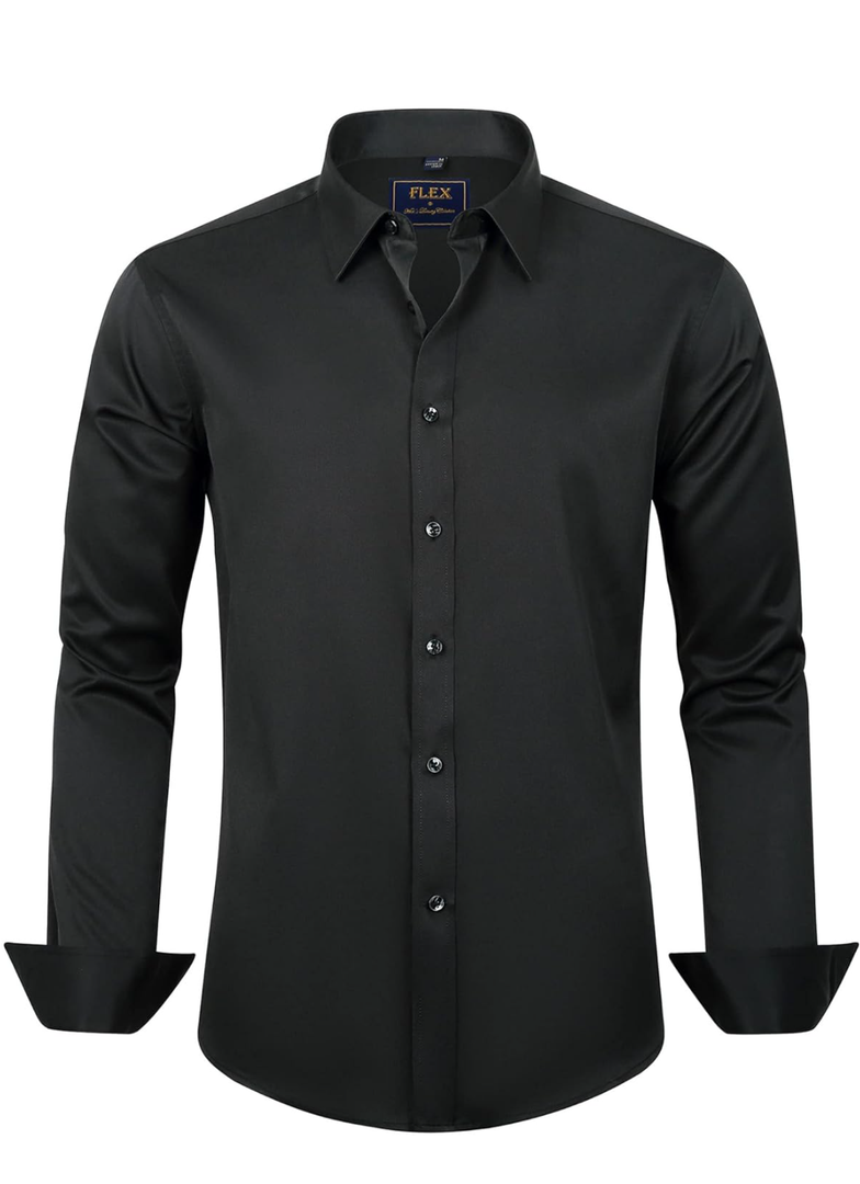 J.VER Men's Dress Shirts Solid Long Sleeve Stretch Wrinkle-Free Formal Shirt Business Casual Button Down Shirts, M