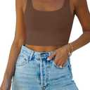 REORIA Womens Sexy Square Neck Double Lined Seamless Sleeveless Cropped Tank Yoga Crop Basic Tops, Size XL (Coffee)