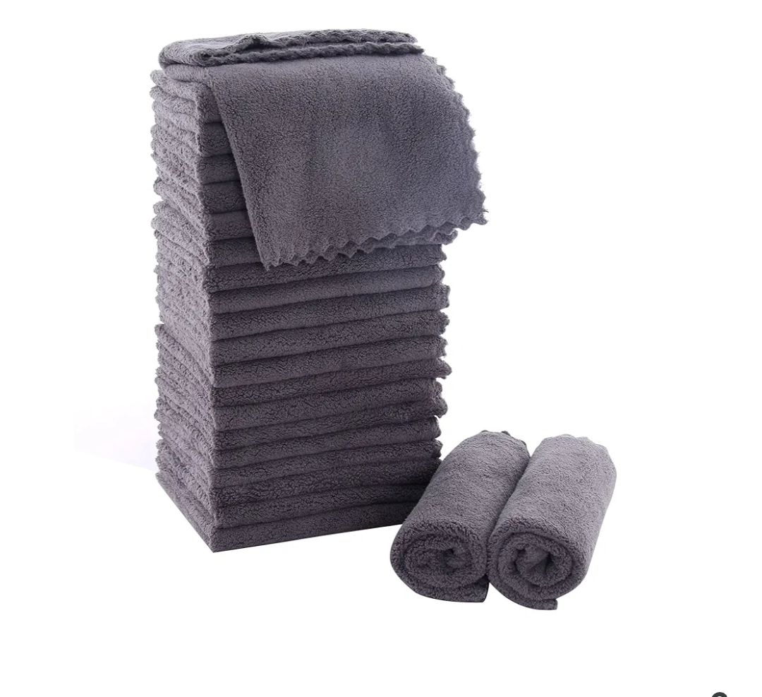 MOONQUEEN Ultra Soft Premium Washcloths Set - 12 x 12 inches - 23 Pack - Quick Drying - Highly Absorbent Coral Velvet Bathroom Wash Clothes - Use as Bath, Spa, Facial, Fingertip Towel (Grey)