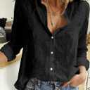 Astylish Womens V Neck Roll up Sleeve Button Down Blouses Tops (Black, M)