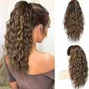 SEIKEA 18" Long Claw Highlight Ponytail Extension, PT002 Tia Multi Layered Hair Wavy Curly Fluffy Thick Jaw Clip in Hair Extensions Ponytail Soft Natural Hairpiece Medium Brown Dark Blonde Highlights