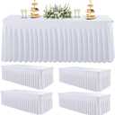 5 Pack White Spandex Table Cloths for 6 Foot Rectangle Tables, Wrinkle Free Fitted Table Covers 6 Ft Stretch Polyester Tablecloths with Skirt for Party Banquet Wedding Birthday Christmas
