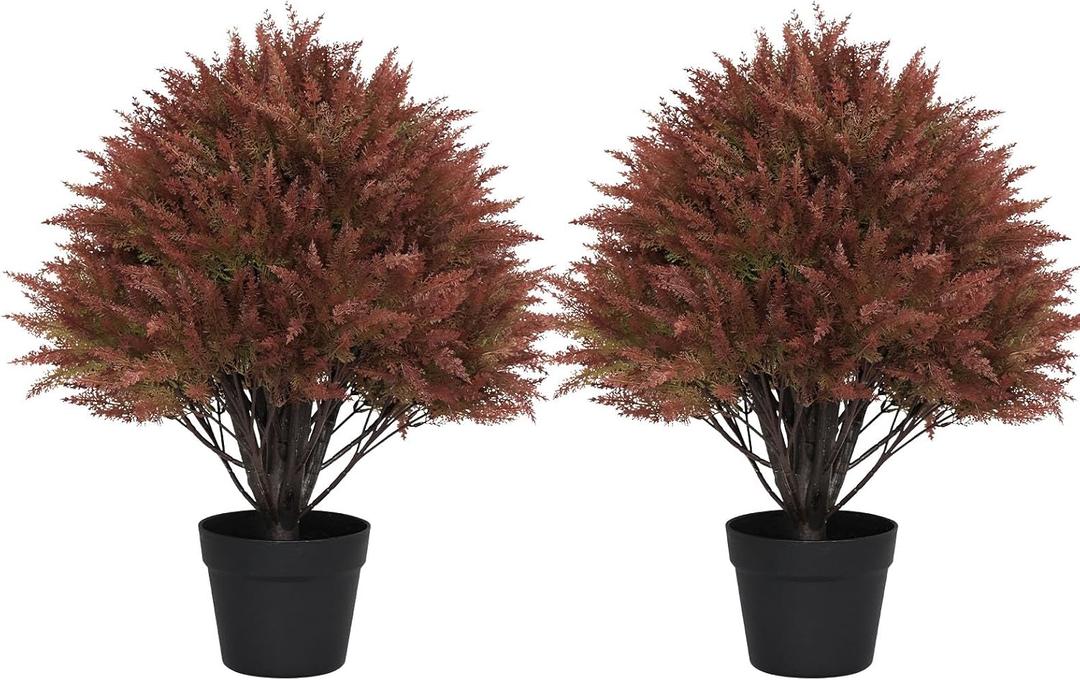 24" Fall Topiary Artificial Outdoor Plants, Faux Cedar Bushes & Shrubs
