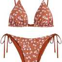 ZAFUL Women's Triangle Bikini Floral String Bikini Set Two Piece Swimsuit Bathing Suits Small 