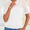 PRETTYGARDEN Women's 2025 Summer Crew Neck Short Sleeve Shirts Lace Going Out Sheer Mesh Crop Tops Dressy Casual Blouses (White, L)