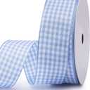 VIVIQUEN Gingham Ribbon Checkered Ribbon 1-Inch Wide Taffeta Plaid Ribbon 25 Yard Long 100% Polyester Woven Edge (Light Blue, 1 Inch)