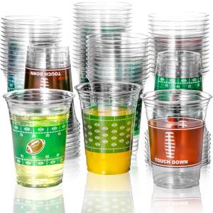 Atonofun 72 Pcs 16oz Football Plastic Cups, Football Party Cups Disposable Clear Drinking Cups for Football themed parties, Tailgate Events, Football Party Supplies