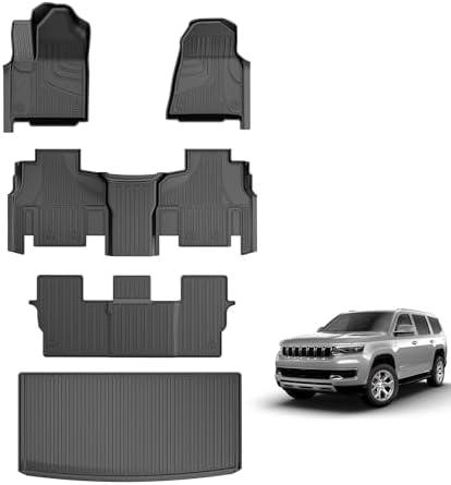 Floor Mats & Cargo Liner Compatible with 2022 2023 2024 2025 Jeep Wagoneer (8 Passenger Model Non-L) Floor Liners Trunk Mat All Weather TPE Protection Car Floor Liners Full Set Wagoneer Accessories