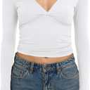 TiulZial Long Sleeve Shirts for Women - V Neck Sexy Crop Top Tight Going Out Trendy Basic Fall Clothing (White, M)