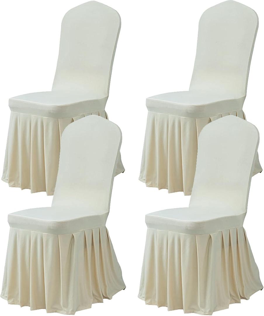 Dimatic Dining Room Chair Covers Set of 4, Stretch Parsons Slipcovers with Skirt Super Fit Spandex Chair Seat Protector Cover for Dining Room, Hotel, Ceremony (Ivory)