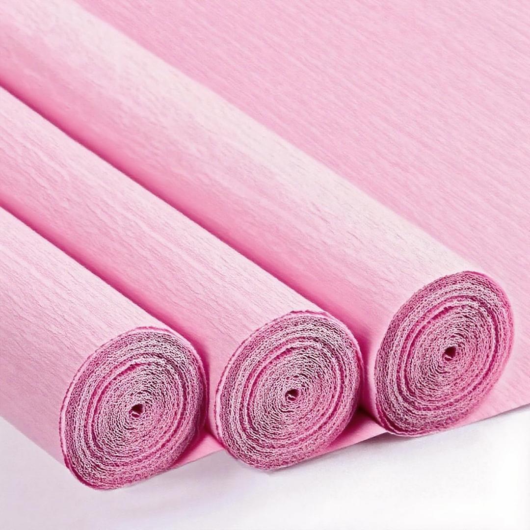 VNAKER Pink Crepe Paper Rolls, 17 Inch x 98 Inch, 3 Rolls - Heavy Duty, for Flowers, Mother's Day, Valentine's Day, Birthdays, Weddings, DIY