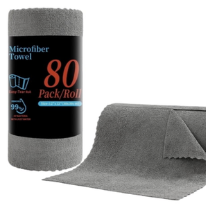 Beartech 80 Pack Microfiber Kitchen Towels Cleaning Cloth Roll,Lint Free Rags & Tear Away Reusable Towels,Washable Shop Rags,Ultra Absorbent Dish Rags for Car Kitchen Window Garage-Dark Gray