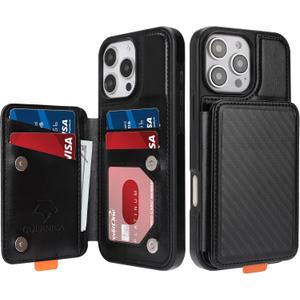 GUERNICA for iPhone 16 Pro Max (6.9") Wallet Case with Card Holder, RFID Blocking for Women Men, Kickstand Shockproof Phone Case for Apple 16 Pro Max, A - Black