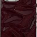 Caseative for iPhone 16 Pro Case,Solid Color Water Ripple Wave Pattern Pleated Phone Case (Wine Red,16 Pro)