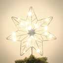 YEAHOME Christmas Tree Topper, Silver Glittered Hollow 7-Point Star Tree Topper, Lighted Wire Star with 20 LED Lights for Christmas Treetop, Xmas Tree Topper with Timer, Christmas Tree Decorations