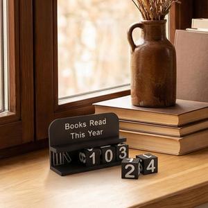 Book Read Counter - Book Capacity Reading Goal Tracker, Retro Bookshelf Decor for Readers, Bookworm & Library Lover Gift (Black)