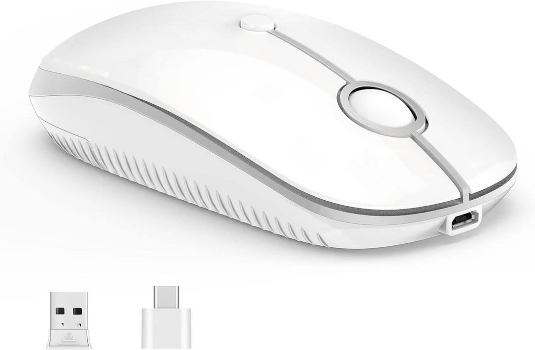 Type C Wireless MouseVssoplor USB C Mouse Dual Mode 2.4G Cordless Mice with Nano USB and Type C Receiver Compatible with PC, Laptop, MacBook and All Type C Devices-White Silver