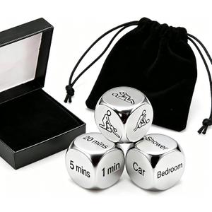 Stainless Steel Date Night Decision Dice for Couples 3-Piece Weighted Metal Game Set Includes Positions, Locations, & Times Romantic Anniversary & Valentine's Day Gift for Him & Her