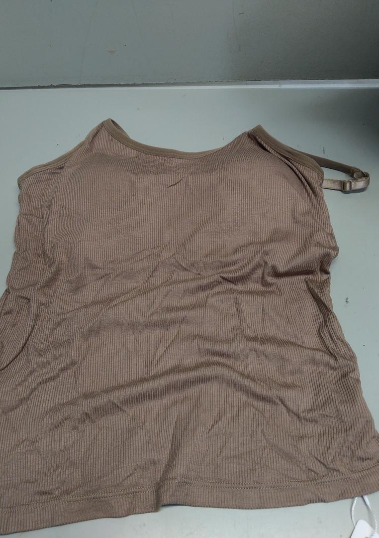 Womne Ribbed Tank Top with Sewn in Built in Bra Cup Sleevless Form Fitting Push Up Padded Bra Cami Shirt Basic Knit Tee Small