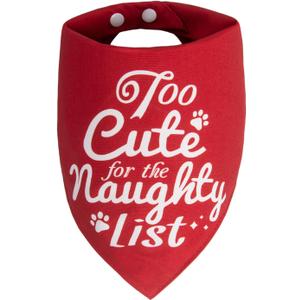 Christmas Dog Bandanas Naughty & Nice Idea Funny Holiday Stocking Pet Scarf Gifts - Too Cute for the Naughty List, Solid Red, Extra Large Breed, 75lbs+