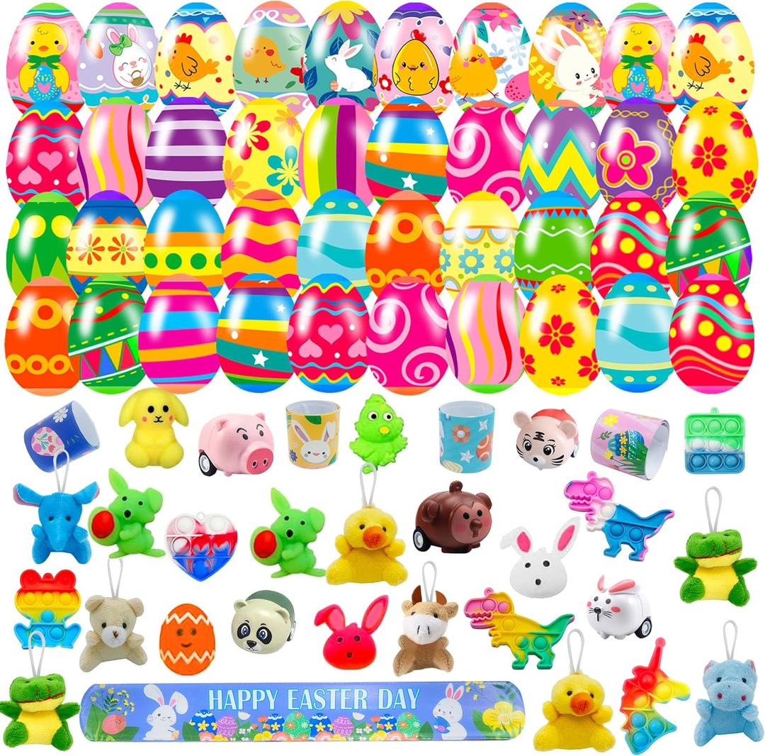 32 Pack Prefilled Easter Eggs with Fidget Toys, Bright Colorful Easter Eggs Prefilled with Variety Easter Stress Toys Great for Kids Toddler Easter Basket Stuffers Party Favors Gifts