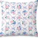 2 x Coquette Bow Pillow Covers 18x18, Coquette Room Decor, Preppy Pink and Blue Floral Pillow Covers, Preppy Room Decor, Girly Bedroom Decor, Coquette Stuff, Bow Room Decor