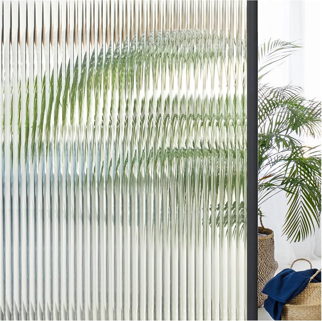 Coavas Window Privacy Film Reeded Glass, Frosted 3D Fluted Glass Window Cling, Adhesive Vinyl Decorative Door Stickers for Bathroom Home Sun Blocking, 35.4x78.7 in, Translucent