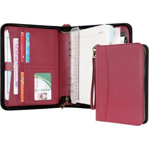 WASON Portfolio A5 Binder Journal with Zipper - Leather pu Writing Notebook Padfolio with Detachable Refillable Notebook, Legal Pad for Business Study and Travel Organizer (Red)