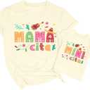Mexican Shirt Women Mexico T-Shirt Cinco De Mayo Tee Mexican Party Shirt Mama Mini Matching Shirts Vacation Tops (Beige)