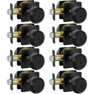 Haidms 8 Pack Black Door Knobs Interior, Privacy Door Knob for Bedroom Bathroom, Matte Black Modern keyless Doorknobs with Square