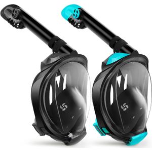 Greatever G2 Snorkeling Gear for Adults 2PCS, Full Face Snorkel Mask with Dry Top Snorkel,Anti-Leak & Anti-Fog Snorkel Mask Adult,Foldable Snorkeling Mask with Camera Mount mesh Bag (Large/ X-Large, Black + Blackgreen)