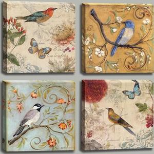 Flowers Birds Canvas Wall Art for Bedroom Floral Wall Decor Butterfly Picture Framed Artwork Vintage Prints Paintings for Bathroom Kitchen Decorations
