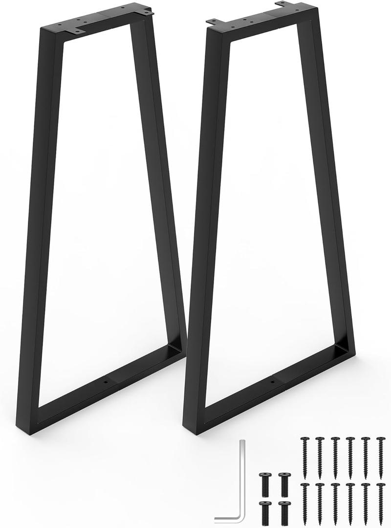 Metal Table Legs 28 Inch - Kitchen Dining Desk Leg Trapezoid Heavy Duty Steel Furniture Replacement Feet for DIY Bench, Stool, Chair, Coffee Tables, End/Side Table (Set of 2, Black) (28 Inch Legs)