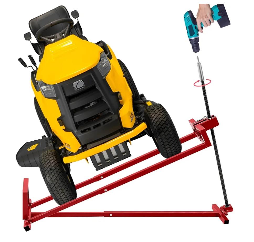 Lawn Mower Lift Jack, TUNTENDO Lifting Platform 882 Lbs Capacity Telescopic Maintenance Jack for Garden Tractors & Riding Lawn Mower with Manual Handle & Power Tool Extension Handle (Red)