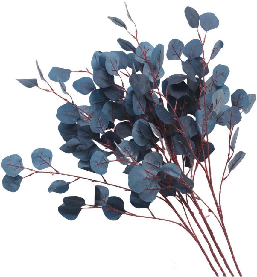 XZJMY 4 Pack Artificial Eucalyptus Stems Leaves 95cm Long Faux Eucalyptus Branches,Artificial Flowers Greenery for Home Decor Flower Arrangement Wedding Party Table Centerpiece (Navy Blue)