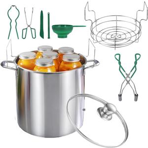 21.5QT Stainless Steel canning pot with rack and lid & canning kit set,water bath canner for canning Beginners,7 pcs Canning Supplies Kit,Compatible with natural gas and induction cookers