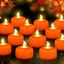 CESOF Pumpkin Tea Lights Decorations Fall Decor, 24 Pack LED Orange Pumpkin Lights Flameless Candles Battery Operated, Halloween Thanksgiving Flickering Tealight Candle for Home Table Indoor Party