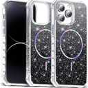 Compatible with iPhone 14 Pro Max Case Magnetic Glitter iPhone 14 Pro Max Phone Case 6.7" with Curly Wavy Frame Design [Bling & Cute][Compatible with Mag-Safe],Black